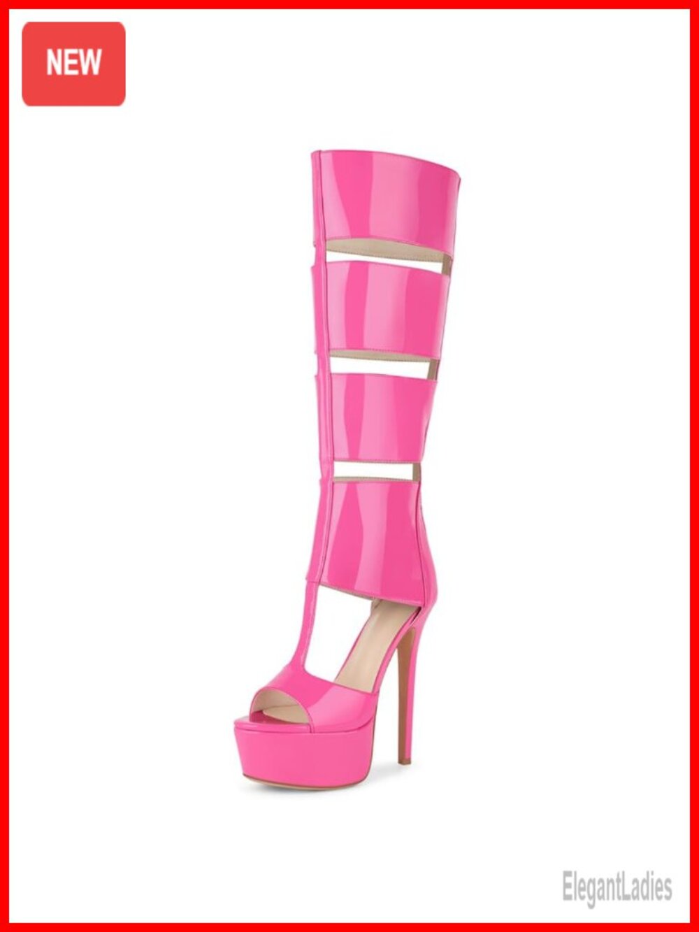 Women's Gladiator Knee High Stilettos Heels Platform Peep Toe Back Zipper Shoes
